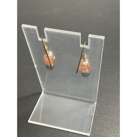 Orange & Black Beaded Dangle Earrings On Hook Drop - Picture 3 of 4